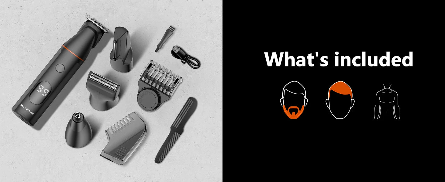MAXGROOM Kit tondeuse à cheveux pour hommes rasoir pubien cheveux nez tondeuse à barbe électrique IPX6 étanche aine 4 en 1 rasoir pour homme