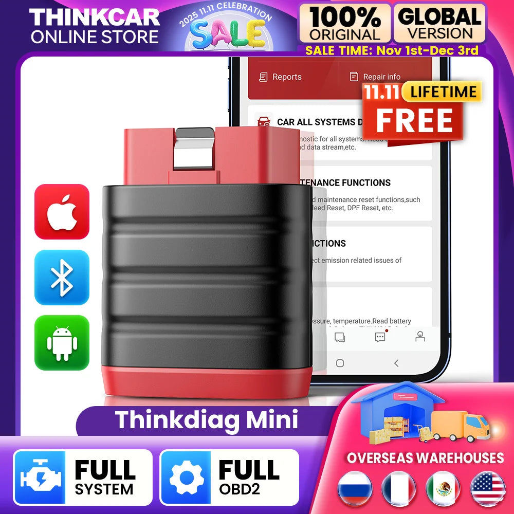 THINKCAR ThinkDiag Mini Scanner automobile OBD2, outils de Diagnostic de voiture, lecteur de Code OBD, diagnostic de tous les systèmes, mise à jour gratuite à vie