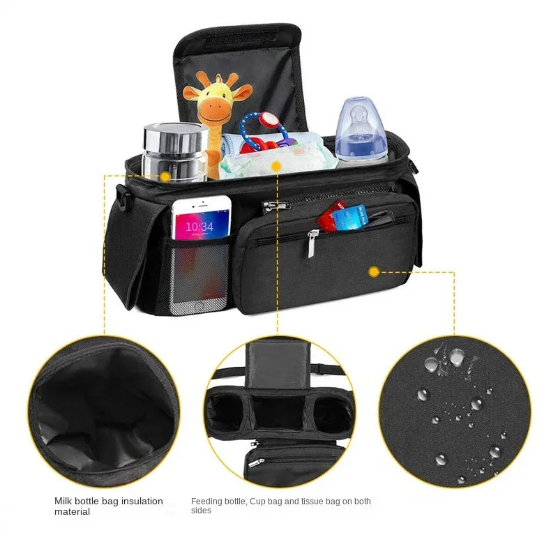 Sac de rangement pour poussette de bébé, sac suspendu de voyage de grande capacité, sac pour maman, porte-bouteille de téléphone, sacs à couches, accessoires de poussette pour bébé