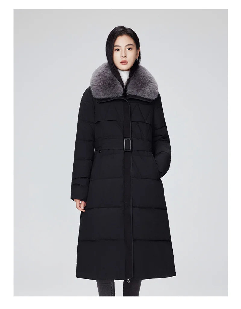 Parka d'hiver à col en fourrure pour femme, veste x-longue rembourrée en coton, manteau épais et chaud, Streetwear avec ceintures, vêtements d'extérieur Slim, à la mode, 2025