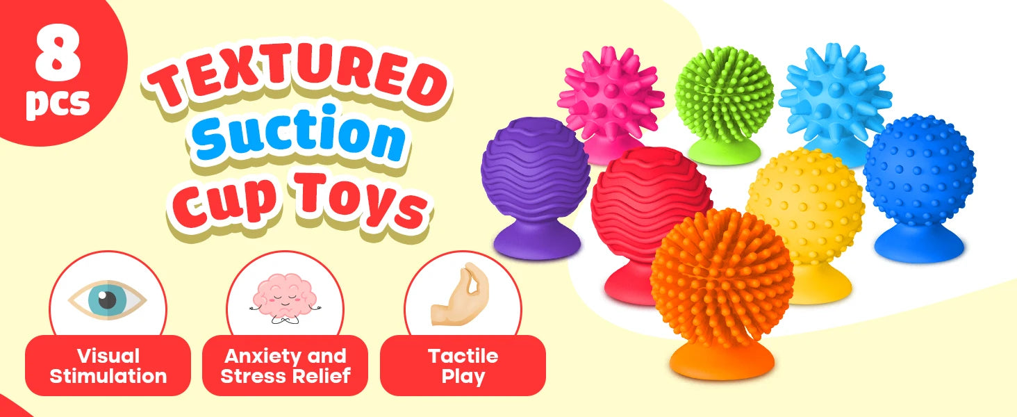 Ensemble de 8 jouets sensoriels souples en Silicone, avec ventouses texturées, jouets anti-Stress, cadeau d'activités