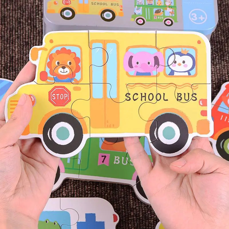 Puzzle en bois pour bébé jouets Montessori dos boîte en fer pour enfants de 2 3 et 4 ans