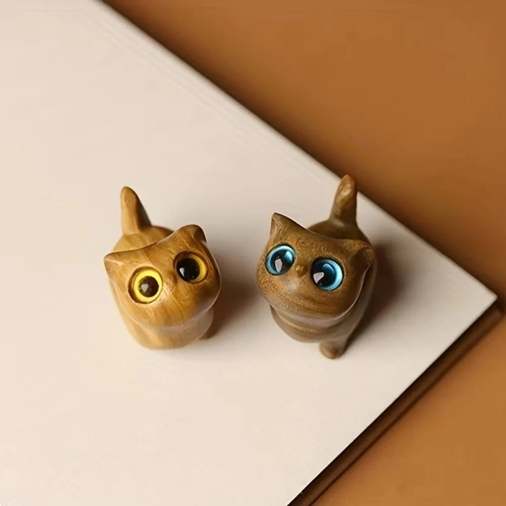 Cute handcrafted kitten figurine, miniature wooden cat, home decoration, cat event sculpture, souvenirs, home decor, ornament figurines