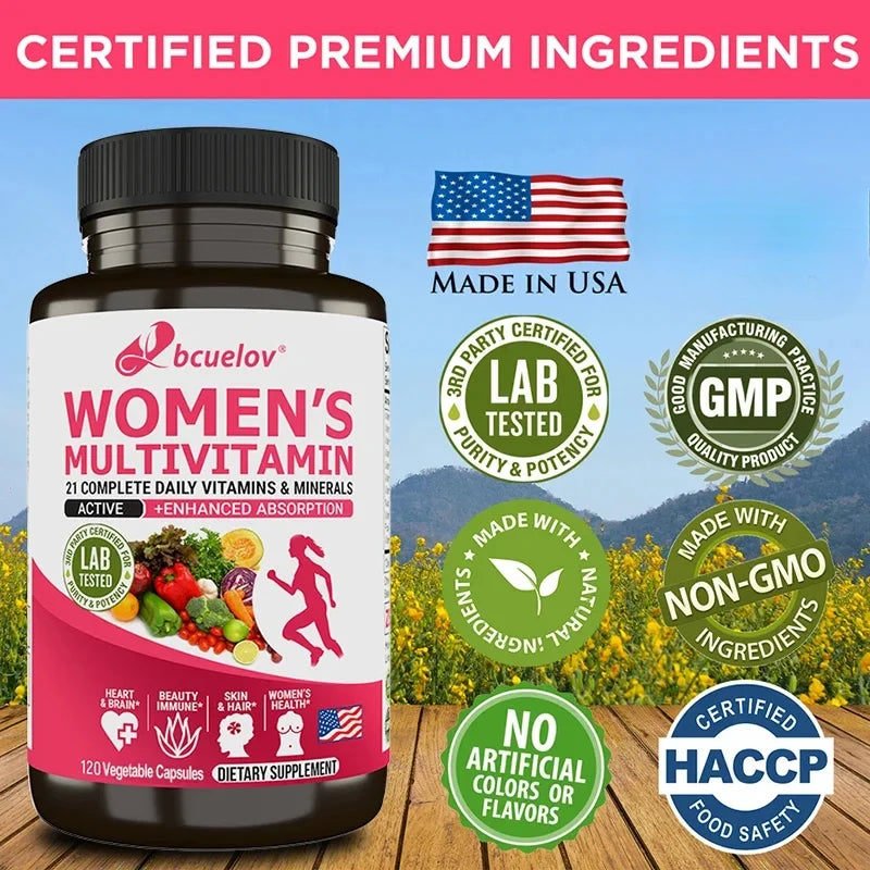 Supplément multivitaminé multiminéral pour femme - Magnésium Biotine Calcium Zinc Sélénium - Soutient les articulations de la peau des ongles