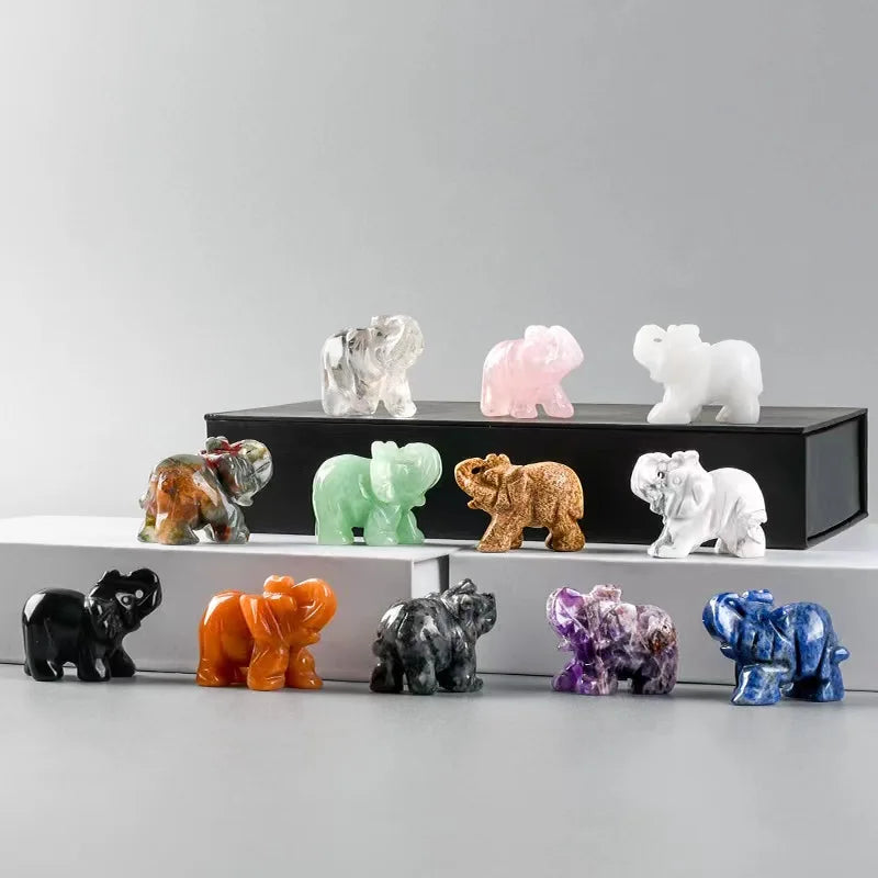 Figurine d'éléphant en pierre précieuse sculptée à la main, pierre naturelle, améthyste, mini statue d'animal, méditation de chakra d'artisanat en cristal, décoration d'intérieur