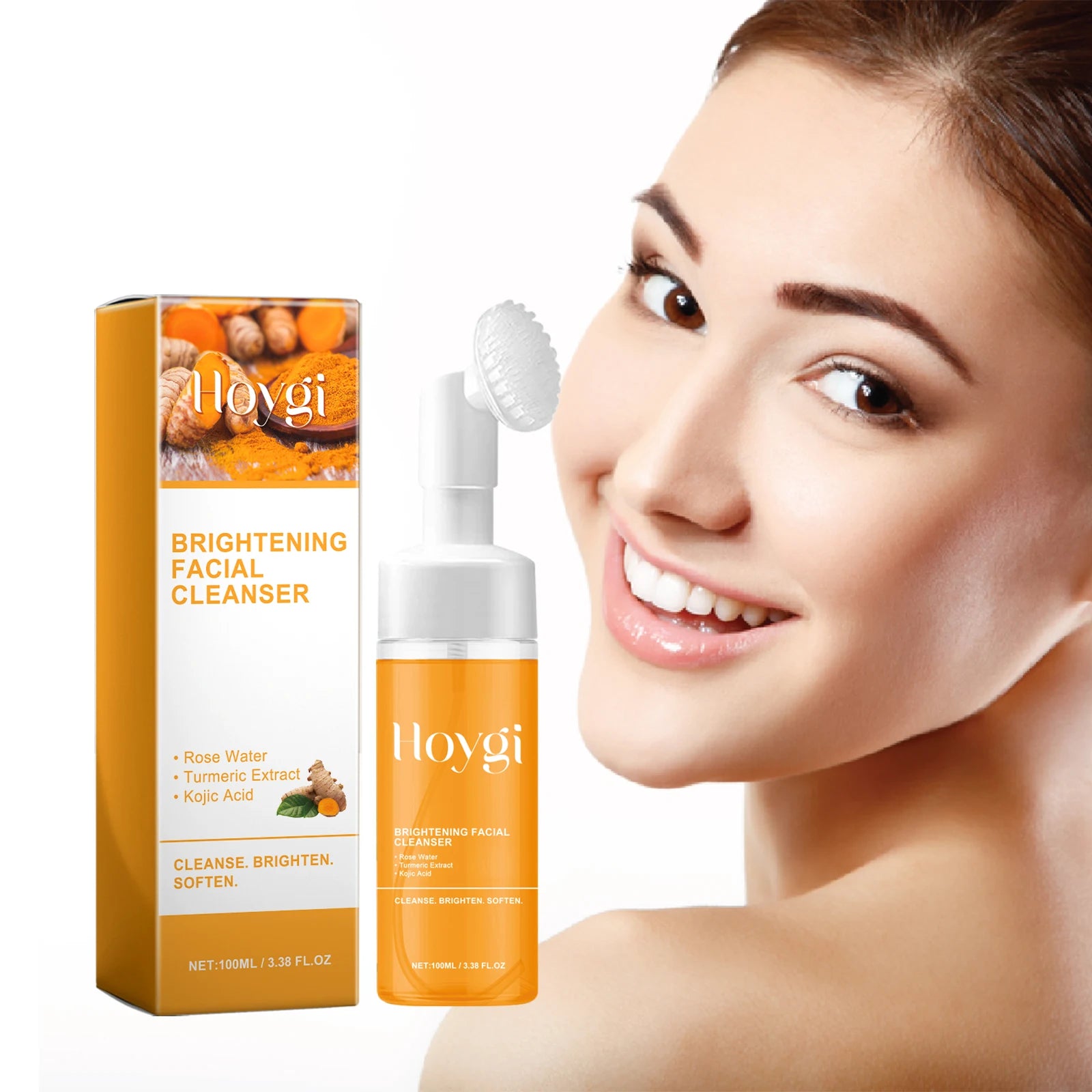 Nettoyant au curcuma, nettoyage en profondeur, acide kojique, dissolvant de points noirs, nettoyage de la peau, contrôle de l'huile, estompe les marques d'acné, mousse éclaircissante