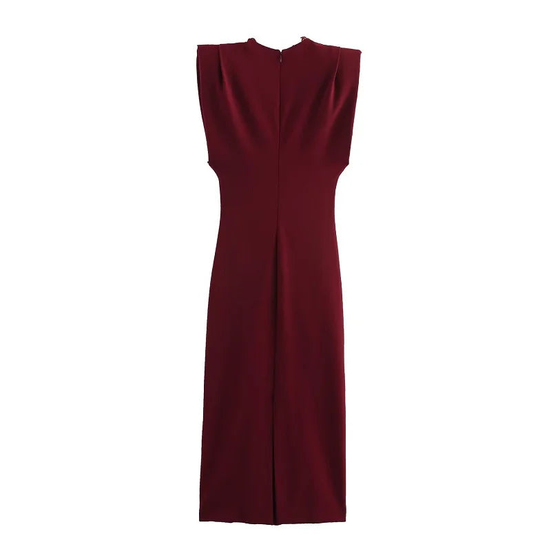 Women's Long Pleated Sleeveless Evening Dresses, Chic Party Midi Dress, Draped Bodycon Dress