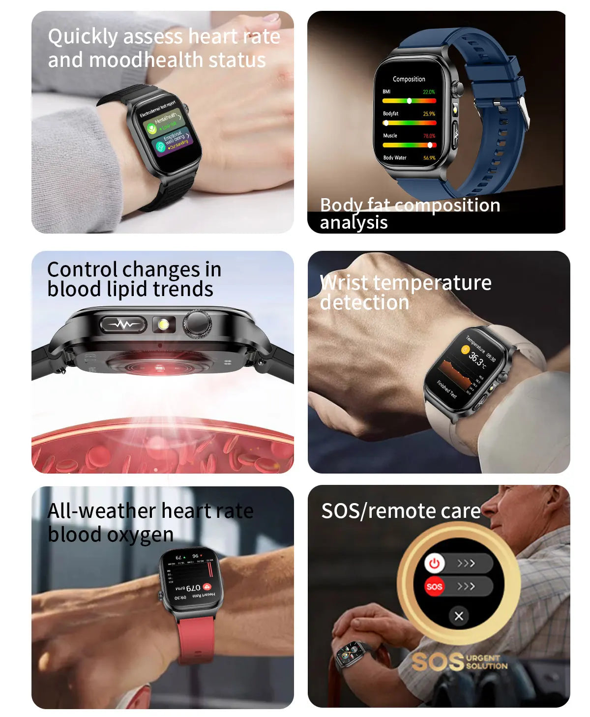 2025 nouvelle montre intelligente 2.04 pouces écran acide urique lipides sanguins composition corporelle cinq détecteurs 650mAh sport HD appel montre intelligente