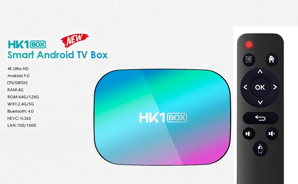 Boîtier TV intelligent Android 9.0 4K 100m 1080P HK1 boîtier amlogic S905X3 double WiFi 4GB RAM 32GB 64GB ROM HK1BOX décodeur