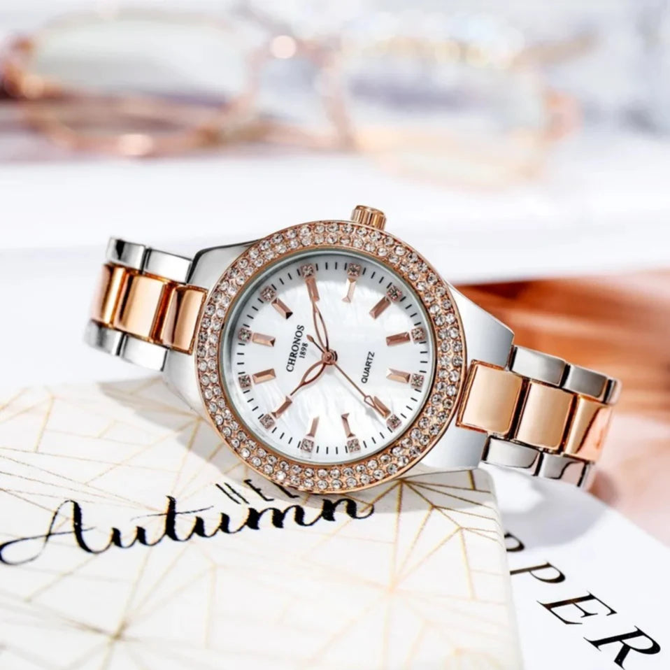 2025 CHRONOS nouvelle montre élégante pour femmes cadran coquille avec strass luxe décontracté mode dames robe étanche montre-bracelet