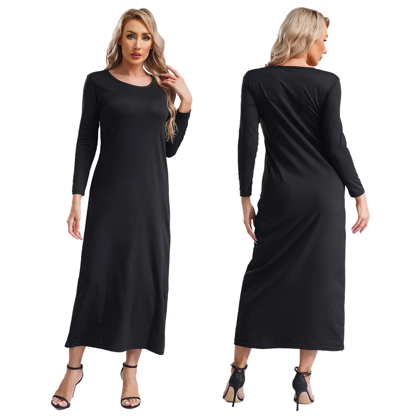 Femmes Abayas robe arabe islamique à manches longues prière musulmane dubaï caftan longues Robes ample basique Maxi robe longue dubaï caftan
