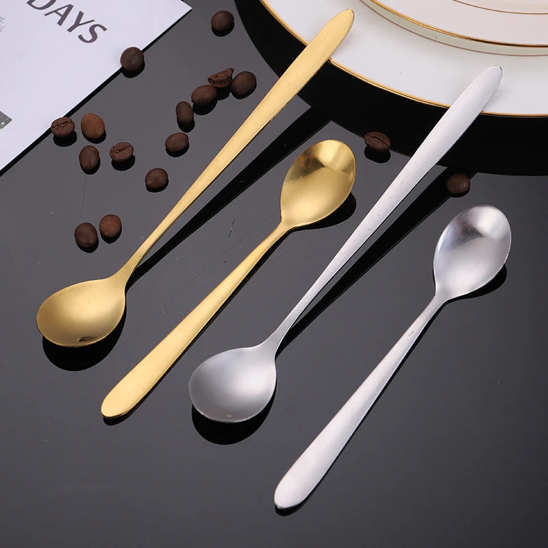 Round, gold-plated stainless steel teaspoons with long handles, for cupcakes, fruit, coffee, honey, desserts, Assad spoon, Britware