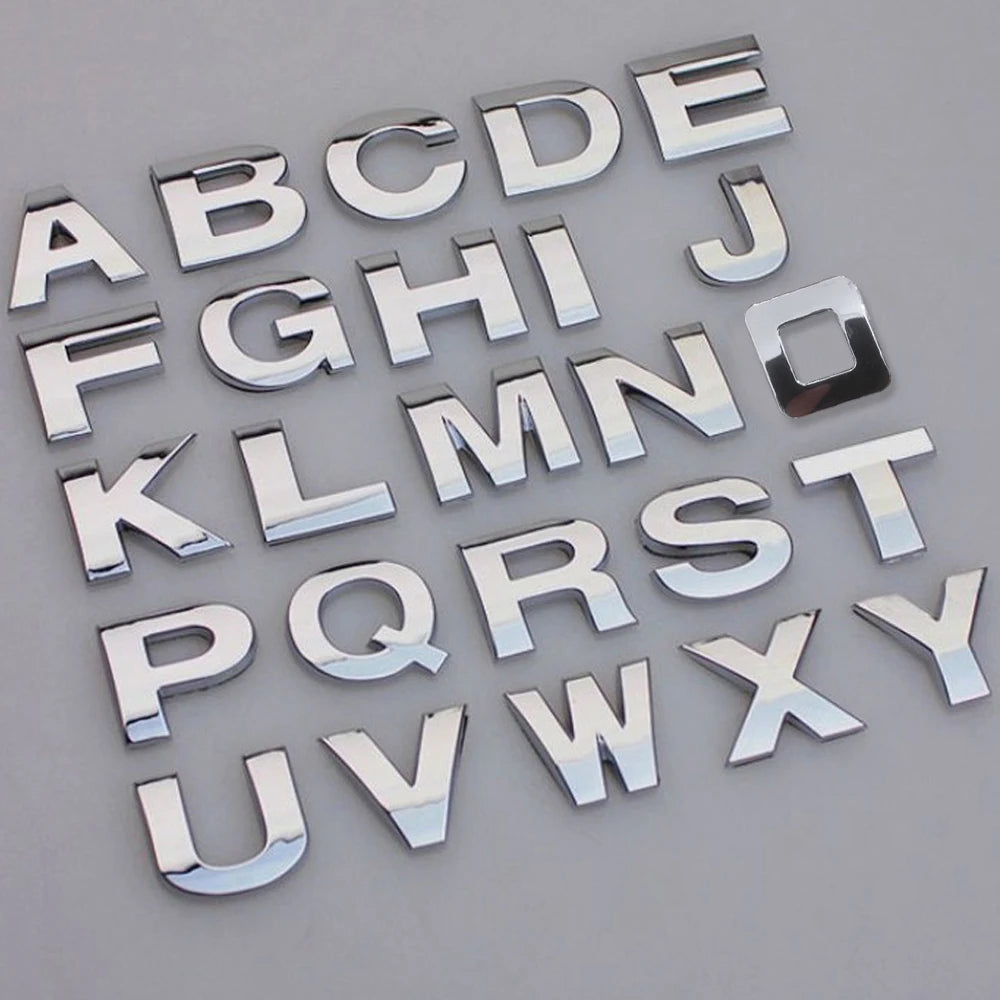 Autocollants de voiture alphabet en métal 3D, insigne argenté chromé, lettres, chiffres, logo, accessoires automobiles, autocollants de décoration