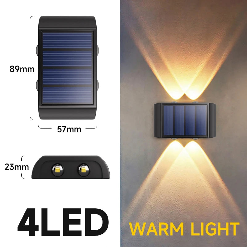 Applique Murale Solaire d'Extérieur, Lumière Chaude, Étanche, Haut et Bas, Éclairage de délégations, Cour, Décoration de Jardin, 4LED, 6LED, 8LED