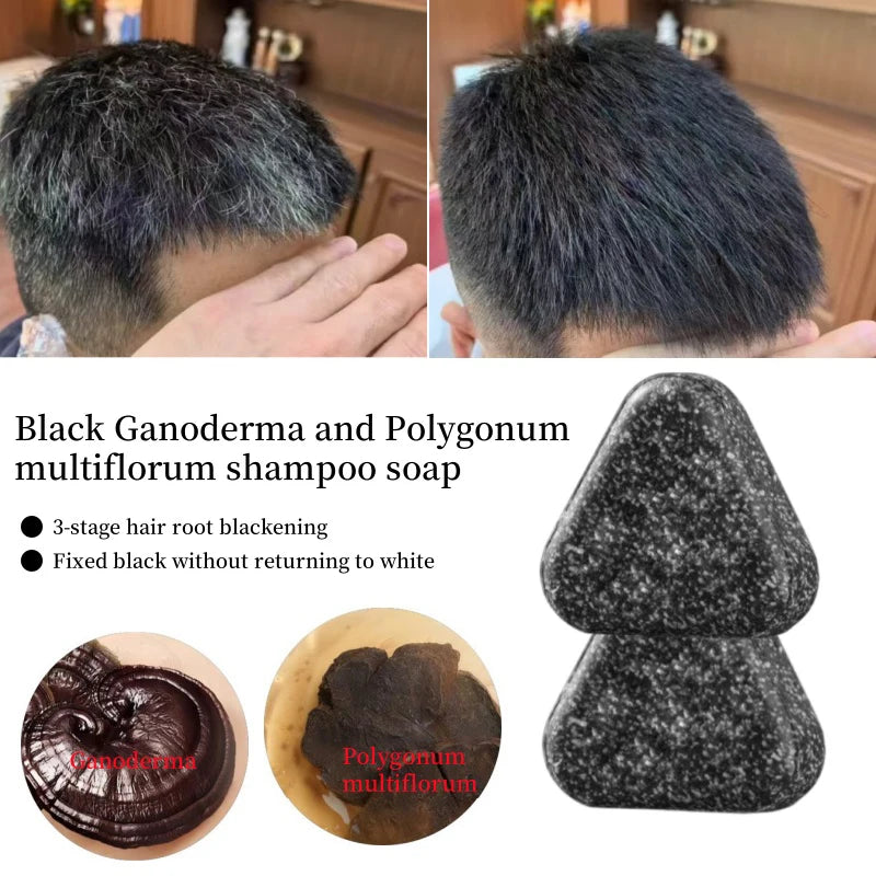 Shampoing naturel pour cheveux noirs, barre faite à la main avec Ganoderma Polygonum Multiflorum, savon nourrissant et brillant pour la croissance des cheveux à base de plantes