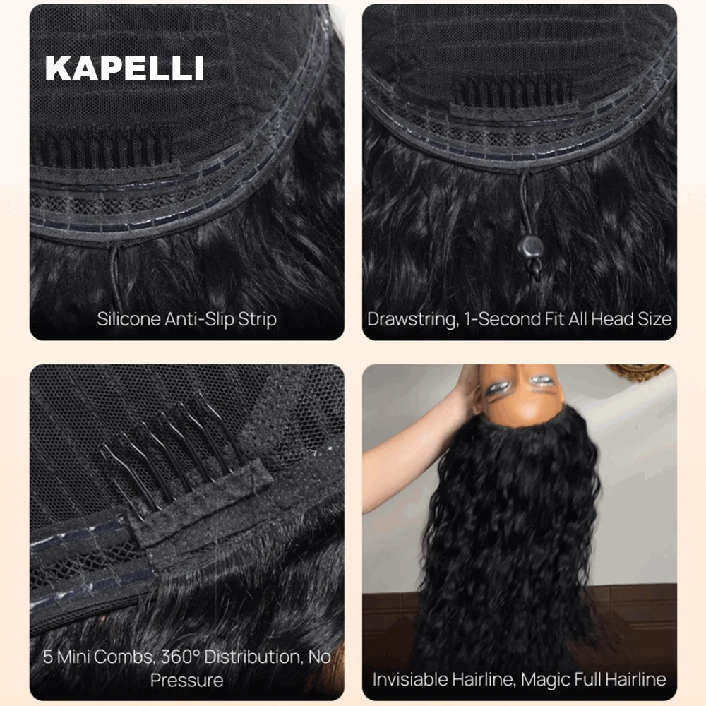 Demi-perruque cheveux humains crépus bouclés sans colle perruque cheveux humains prêt à porter 3 en 1 demi perruque avec cordon 250 densité bouclée demi-perruque