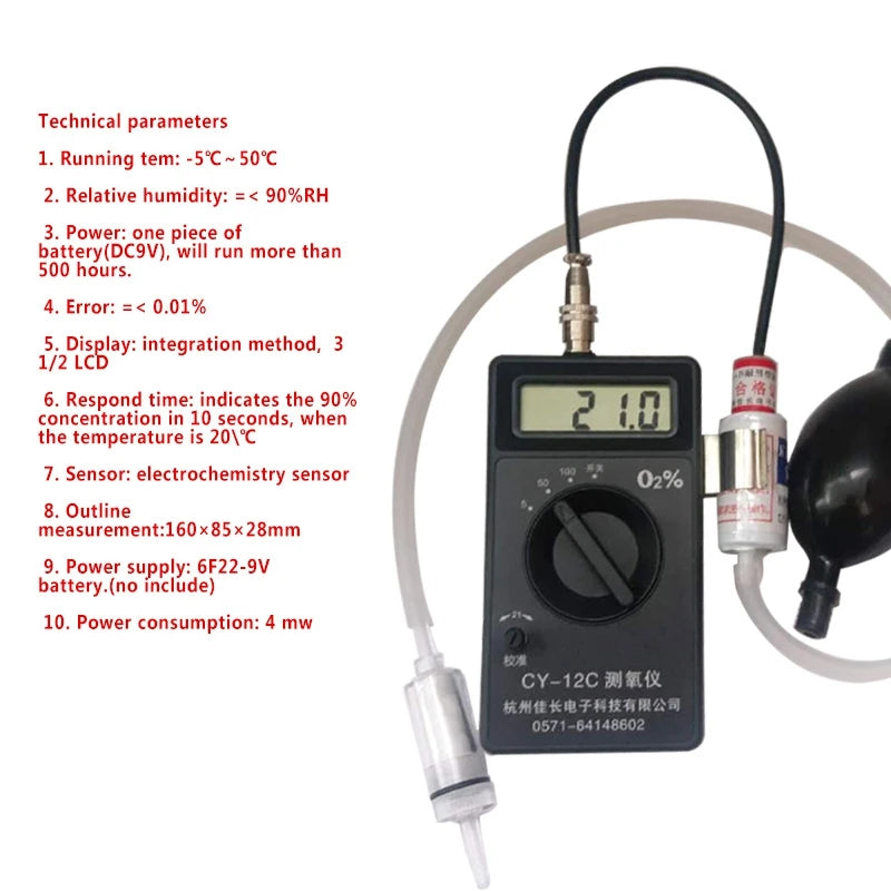 Testeur de Concentration d'oxygène CY-12C, détecteur, analyseur, testeur de pureté d'oxygène, Instruments d'analyse de mesure du gaz, nouveau