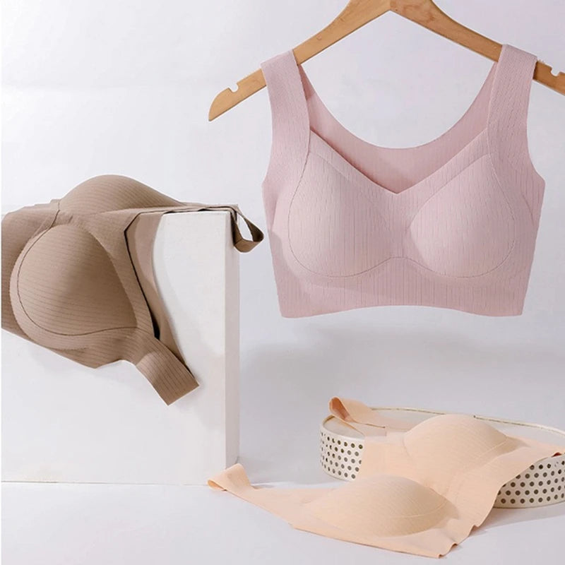 Confortable, une pièce, bonnet fixe sans trace, sous-vêtements pour femmes, beau gilet de sport au dos, soutien-gorge de sommeil de grande taille mince