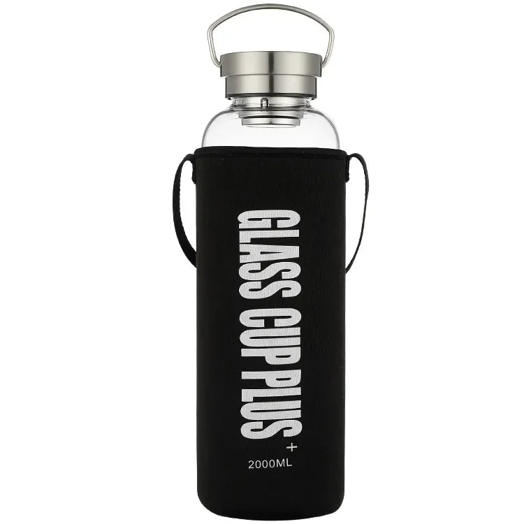 Bouteille d'eau en verre de 2L avec sangle, bouteilles d'eau de Sport, voyage en plein air, verres portables étanches, bouteille de thé en verre avec infuseur