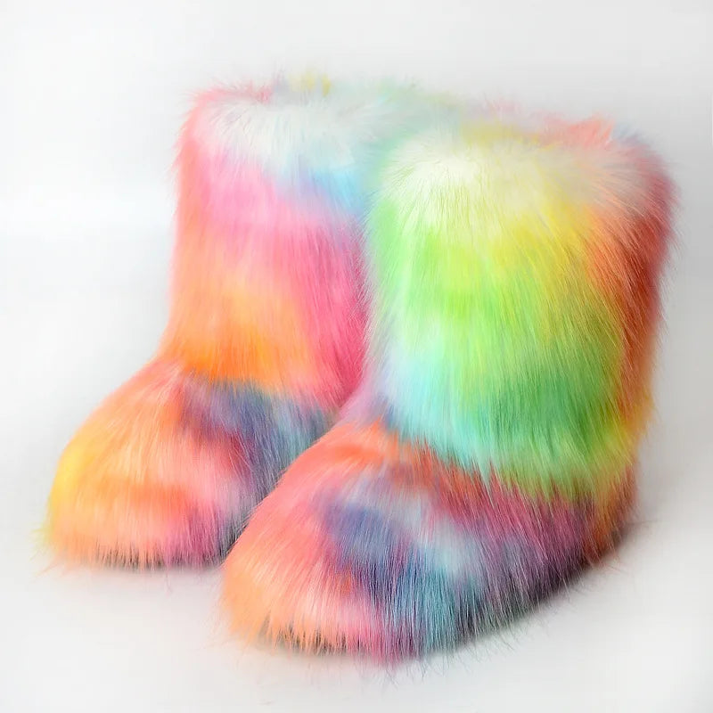 Bottes de neige d'hiver pour femmes en plein air de luxe fourrure fausse fourrure de renard bottes femme en peluche chaud plate-forme chaussures nouvelle mode Bottes grande taille 46