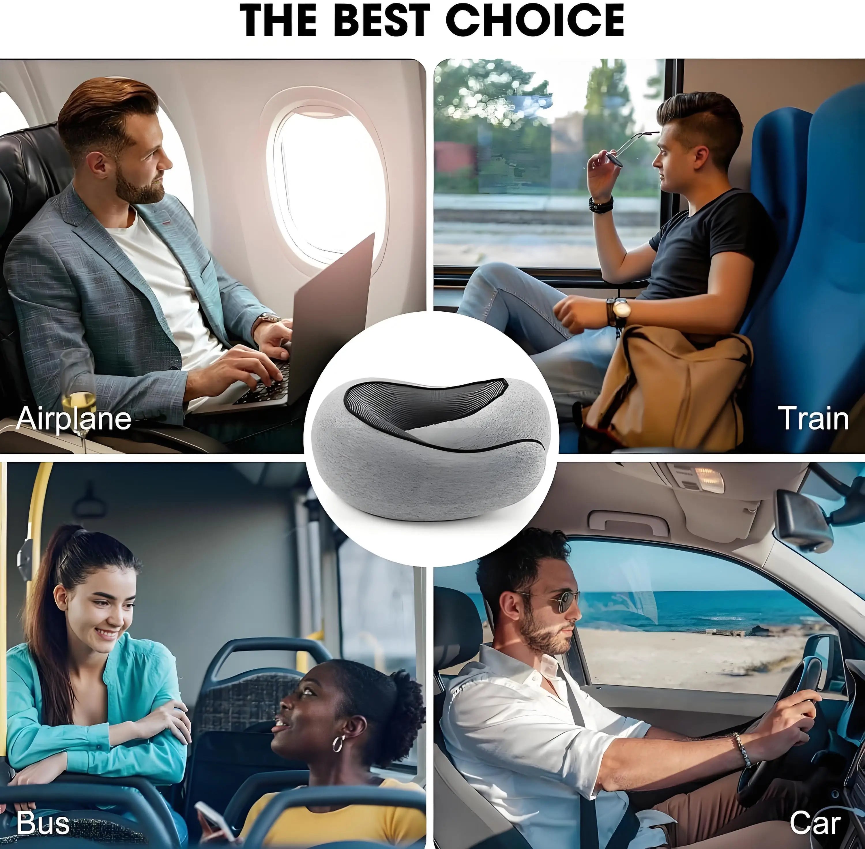 Oreiller cervical de voyage en mousse à mémoire de forme |   360 °   Support pour voiture de bureau d'avion |   Confort ergonomique pour les longs voyages et les déplacements secs