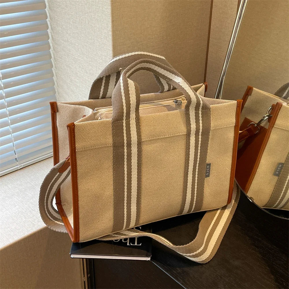 sac de luxe femme sac a mains femme sac bandouillère femme Sacs à main en tissu de lin pour femmes, sac à bandoulière rayé de grande capacité, sac fourre-tout de shopping, dernier document uni, lancé, qualité, 2024