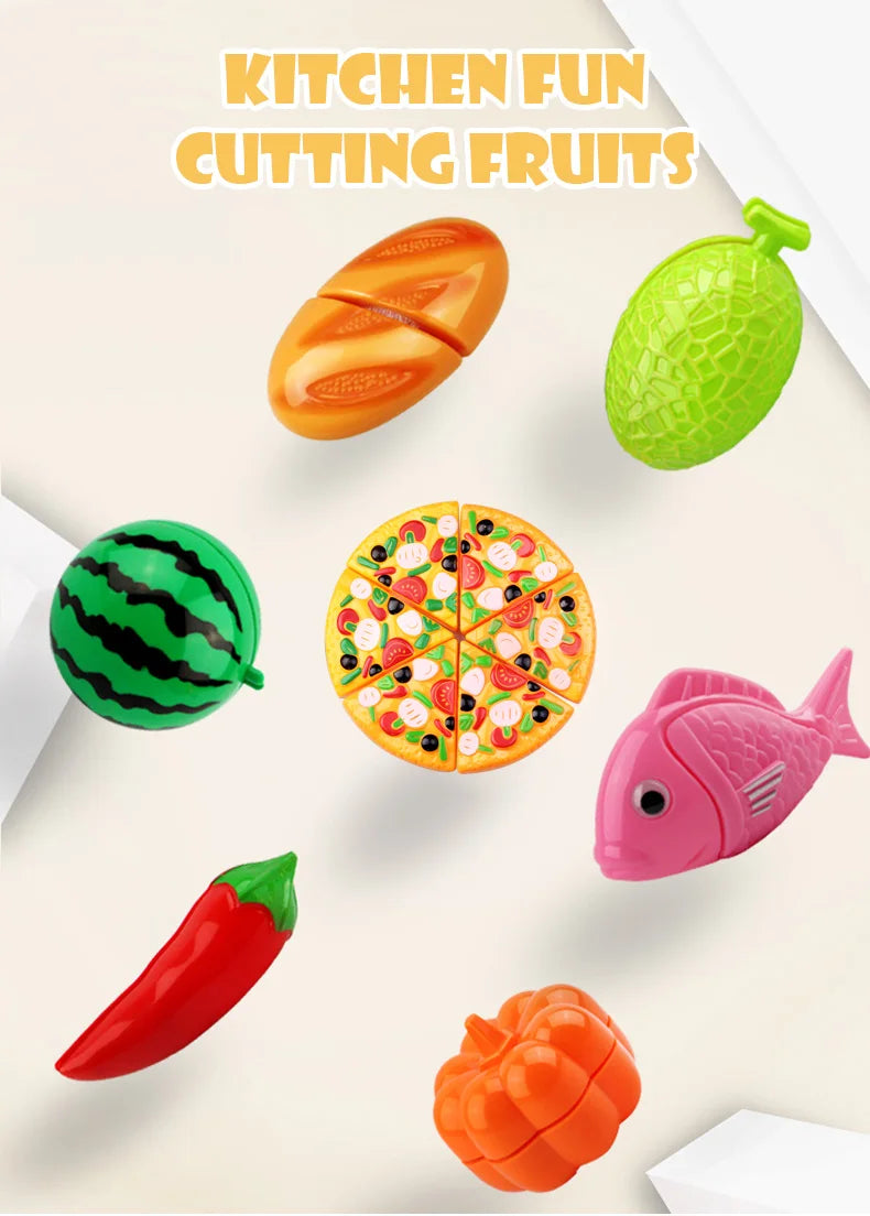 Jouets alimentaires de cuisine avec panier de rangement, jouets pour tout-petits, jeu de découpe, semblant de fruits et accessoires, shopping