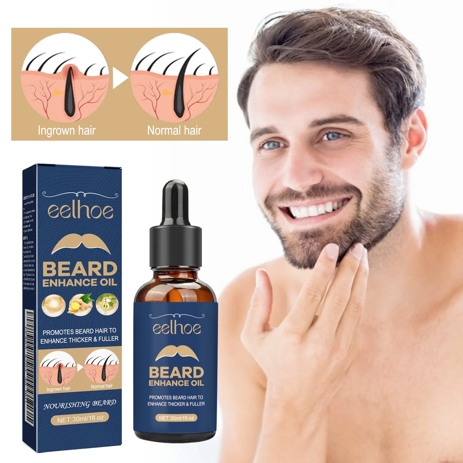 Huile de soin pour barbe, hydratante, adoucissante, nourrissante, brillante, nourrissante, épaississante, pour le toilettage et le soin de la barbe pour hommes