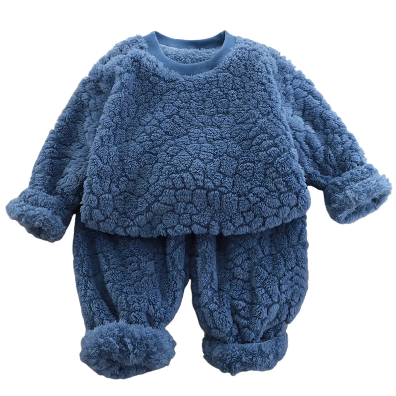 2t filles vêtements flanelle ensemble enfants deux pièces ensemble nouveau fourrure Jacquard ample col rond maison costume enfant en bas âge fille garçon correspondant