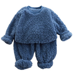 2t filles vêtements flanelle ensemble enfants deux pièces ensemble nouveau fourrure Jacquard ample col rond maison costume enfant en bas âge fille garçon correspondant