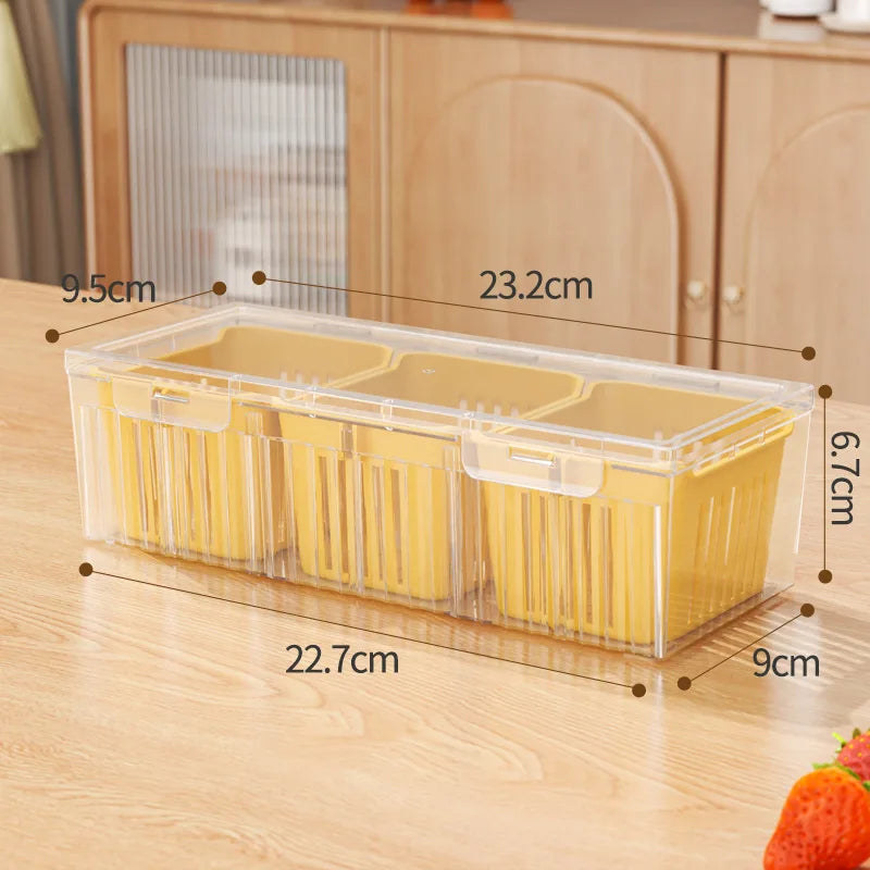 Boîtes de rangement pour réfrigérateur à 3 grilles, organisateur d'ail, oignon, poivre, fruits et légumes, bac à légumes, bac à légumes, conteneurs scellés de cuisine ﻿