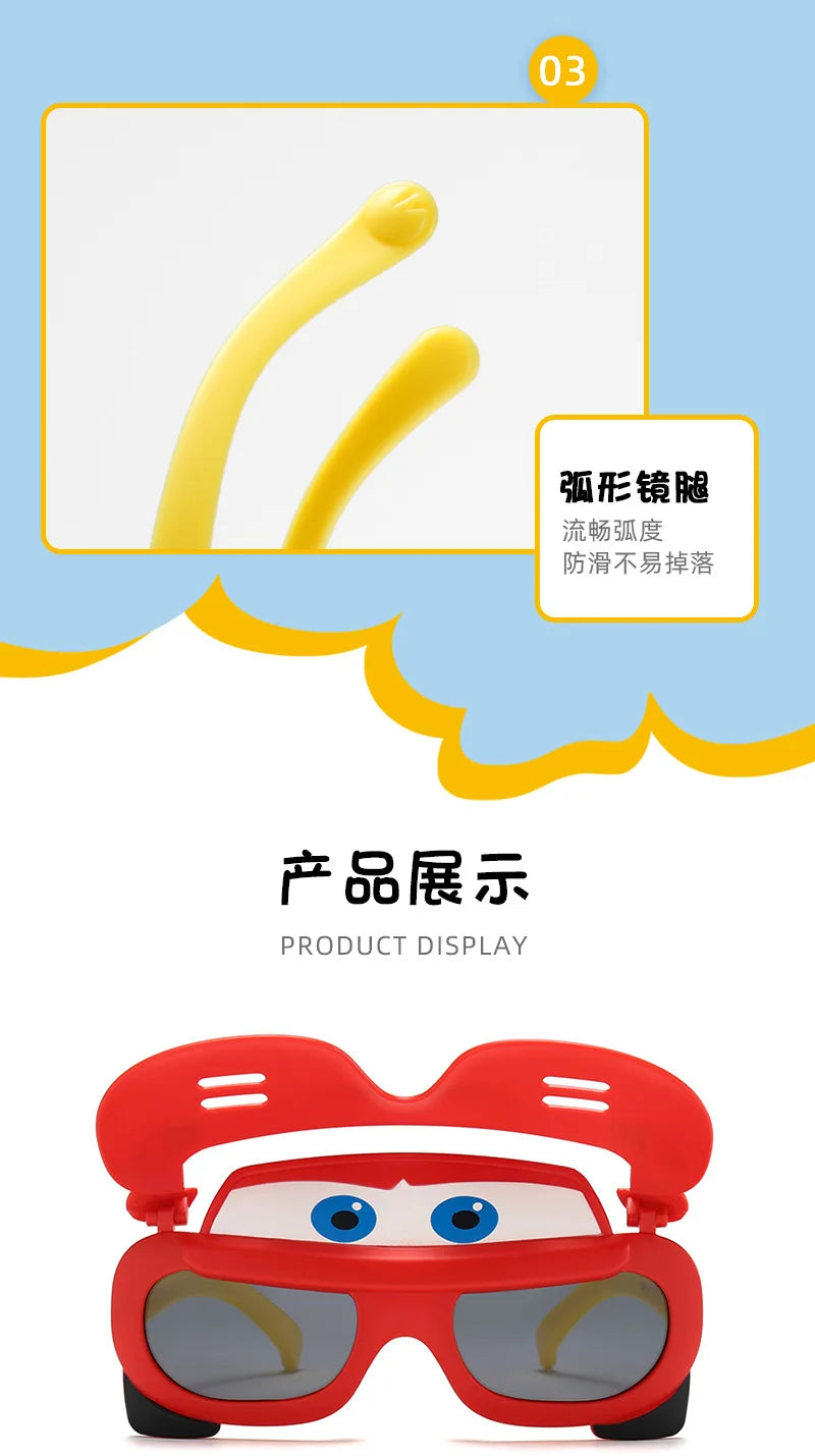 Dessin animé voiture fête polarisé enfants lunettes de soleil lunettes enfants voiture Flip couverture lunettes enfant doux protéger ombre lunettes UV400 Oculos