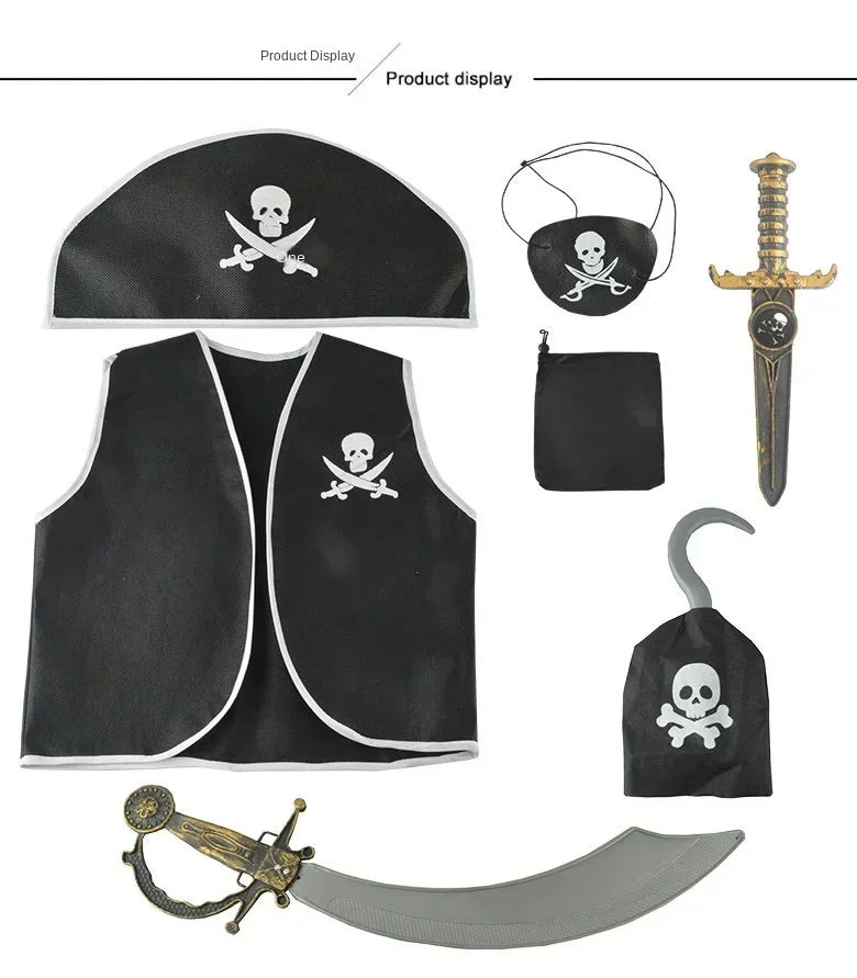 Costume de cosplay pour enfants, glaçage noir, chapeau en visière, ensemble de crochets et de sacs pour enfants, fête à thème d'Halloween, habillage pour garçon, 7,5