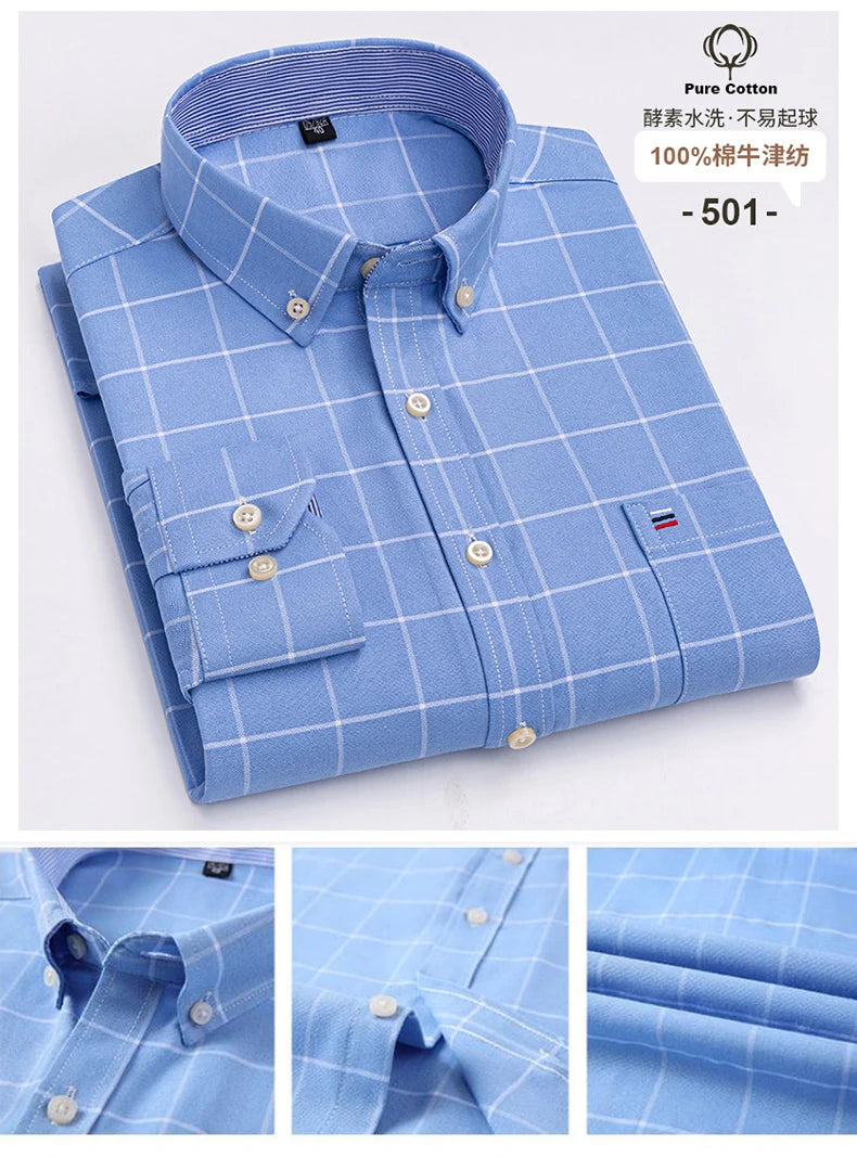 2024 mode hommes travail affaires marque Chemise hommes Plaid coton tenue décontractée chemises coupe ajustée à manches longues boutonné Chemise Homme