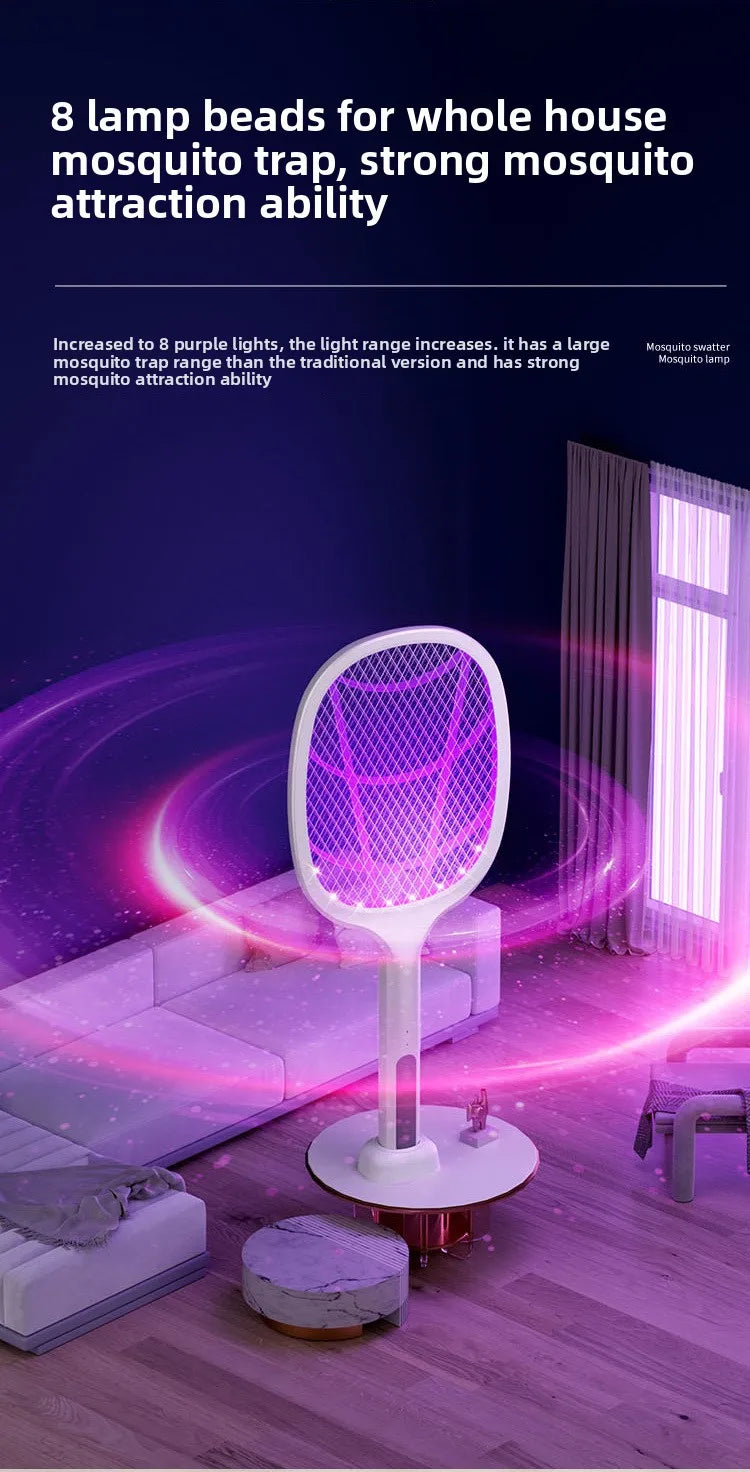 Tapette électrique anti-moustiques et lampe répulsive, Rechargeable par USB + Base, bâtons rechargeables, dispositif anti-insectes intérieur et extérieur 2 en 1