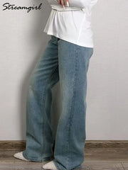 Jean bleu femmes taille haute 2025 ample décontracté petit ami jean Long pour le travail dames Simple jambe droite Denim pantalon pour les femmes