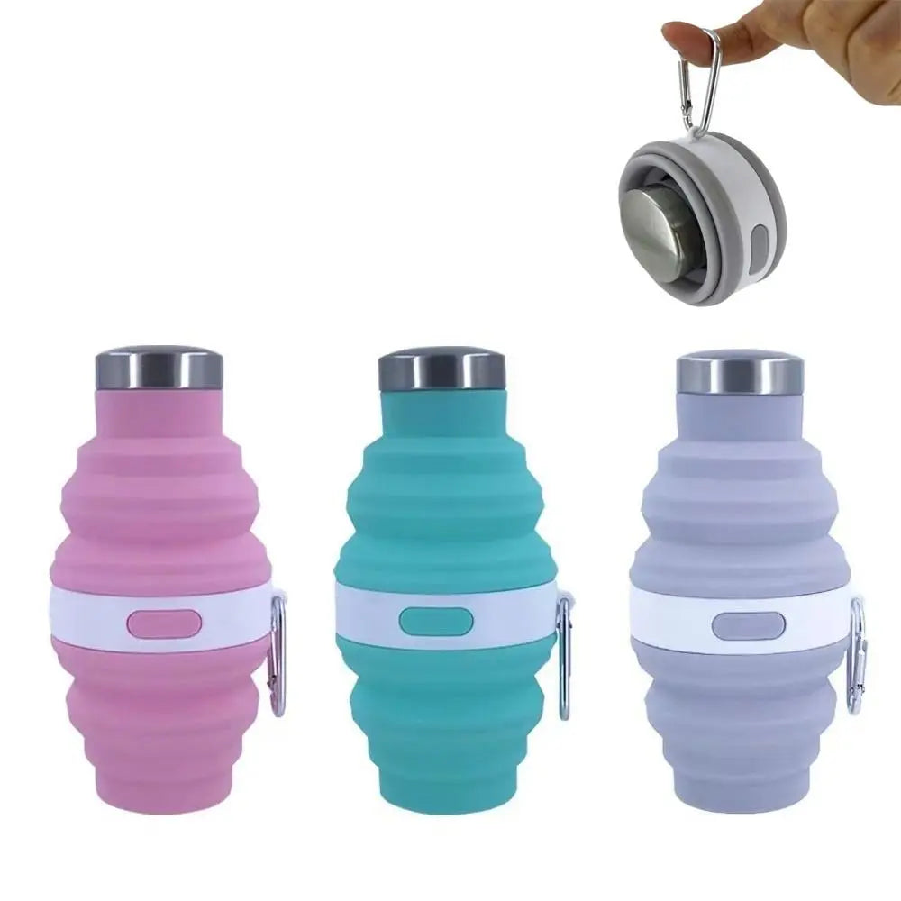 Bouteilles d'eau pliables réutilisables de 475ml, tasses de randonnée rétractables en Silicone portables avec mousqueton, tasses de boisson pliantes pour café