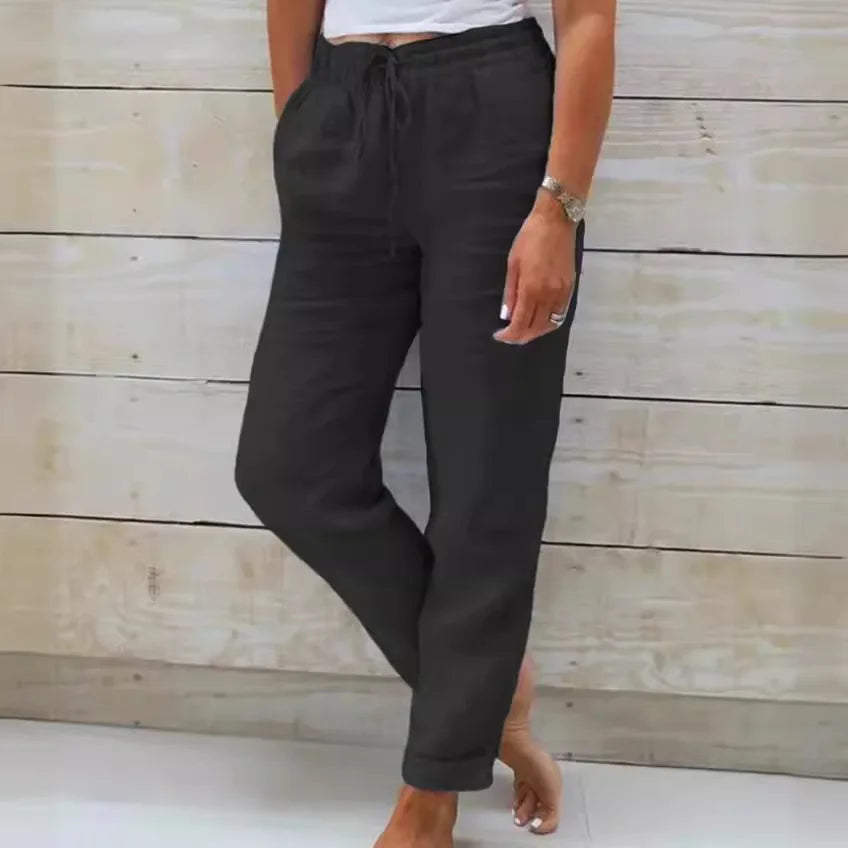 Pantalon en coton et lin pour femmes, taille haute, élastique, décontracté, à la mode, respirant, ample, nouvelle collection 2025