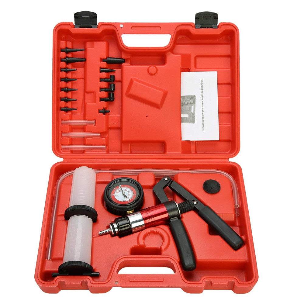 ALLSOME – Car Auto Diagnostic Tool, Portable Vacuum Gun Pump, Brake Bleeder Adapter, Fluid Reservoir, Oil Tester, Tool Kit