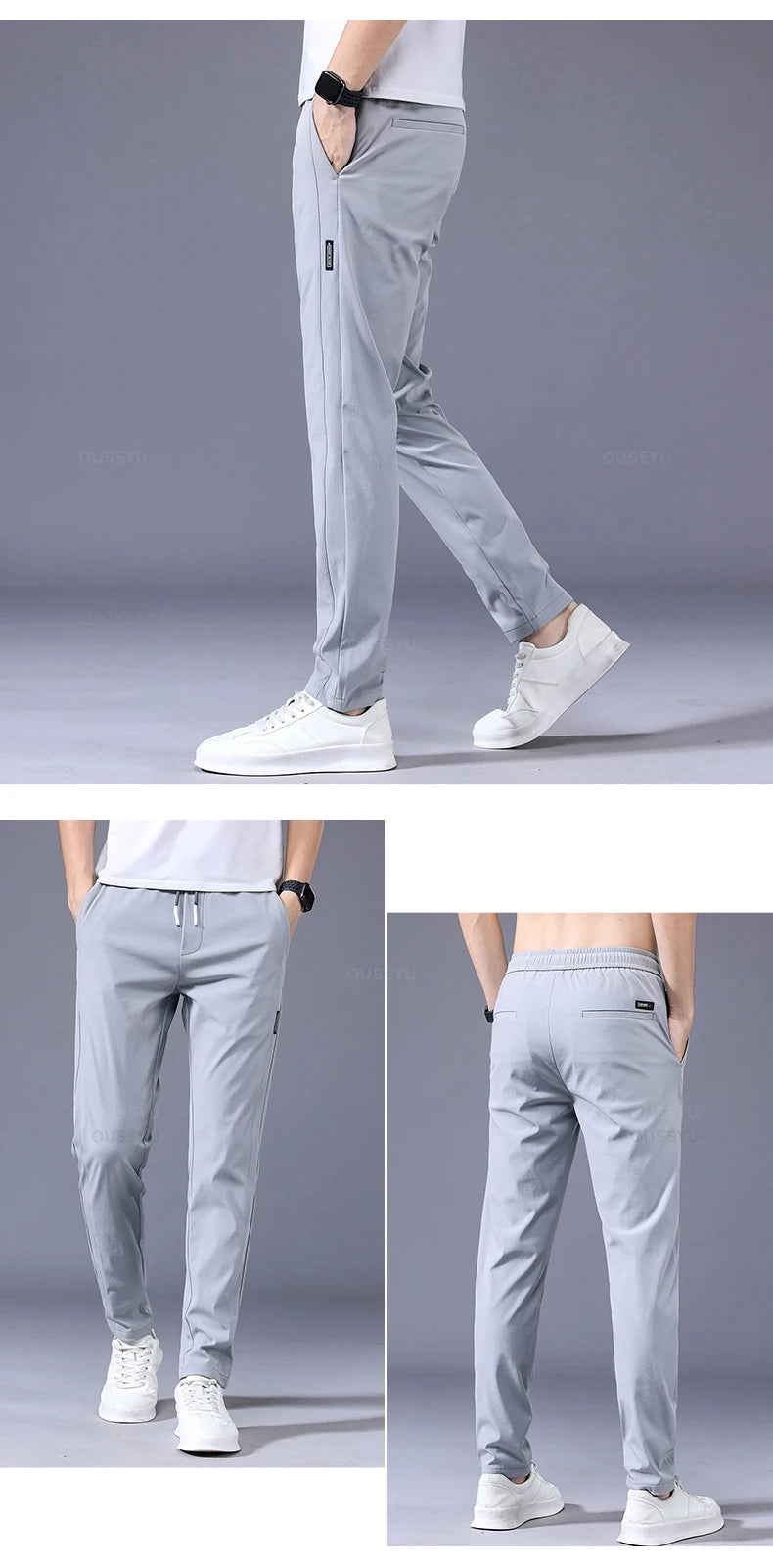 2025 Pantalon pour hommes printemps été nouveau mince vert couleur unie mode poche Applique pleine longueur Pantalon de travail décontracté Pantalon