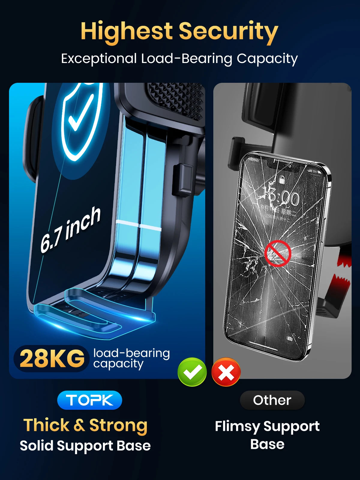 TOPK Support Téléphone Voiture,  Porte Téléphone Rotatif à 360 Degrés pour Grille D'aération de Voiture GPS pour Smartphone iPhone Android