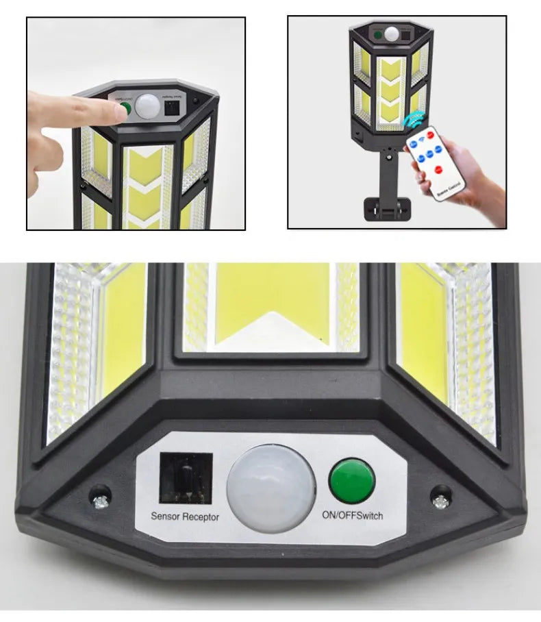 The latest solar LED light, 9900LM, outdoor solar motion sensor lamp, 4 modes, IP65 waterproof, solar garden light, street/courtyard lantern