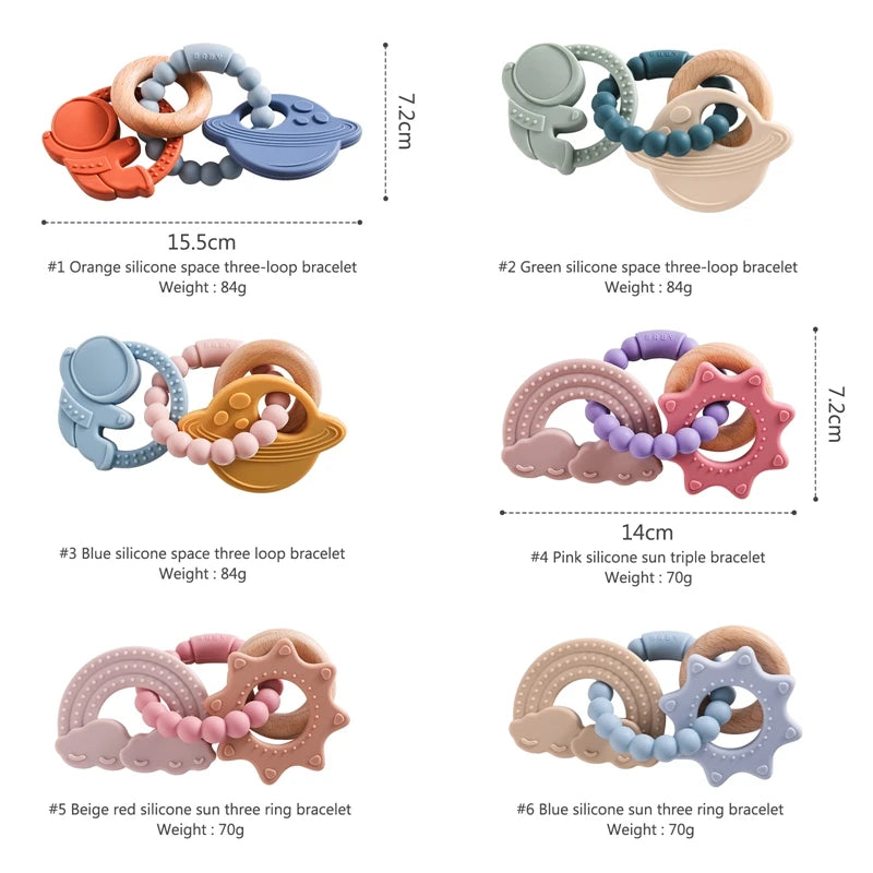 Anneau de dentition en Silicone pour bébé, 1 pièce, sans BPA, Bracelet en Silicone, feuille, jouets de dentition, anneau en bois, dent d'allaitement, jouets cadeaux pour nouveau-né