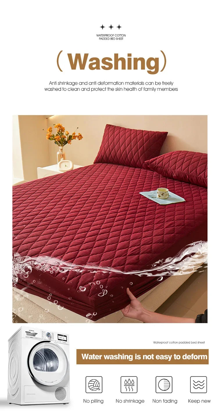 Housse de matelas 100% imperméable, drap-housse épais de couleur unie, simple/Queen/King, 135x200cm, 160x200cm, housse de lit souple