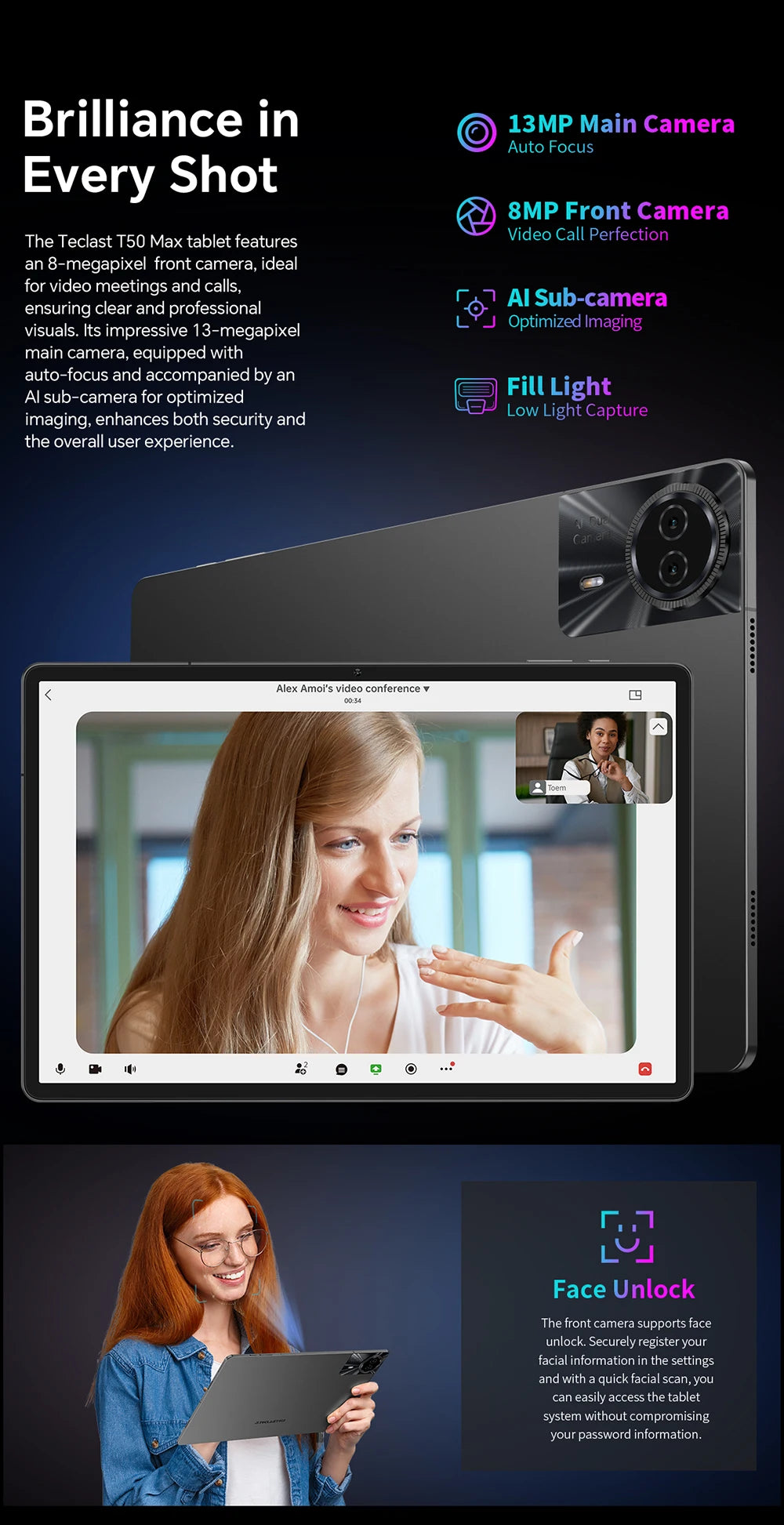 【Première mondiale】 Tablette Teclast T50 Max Écran 11" FHD 90 Hz Android 14 MediaTek G99 8 Go de RAM 256 Go ROM 8000 mAh Type-C Widevine L1