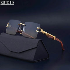 Frameless square wooden sunglasses for men and women, vintage, fashionable, luxury, retro, 2023