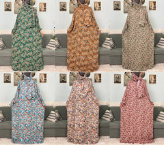 Abayas musulmanes en coton pour femmes, vêtement de prière traditionnel à fleurs pour Ramadan, Caftan africain, Marocain, Robe connectée, foulard