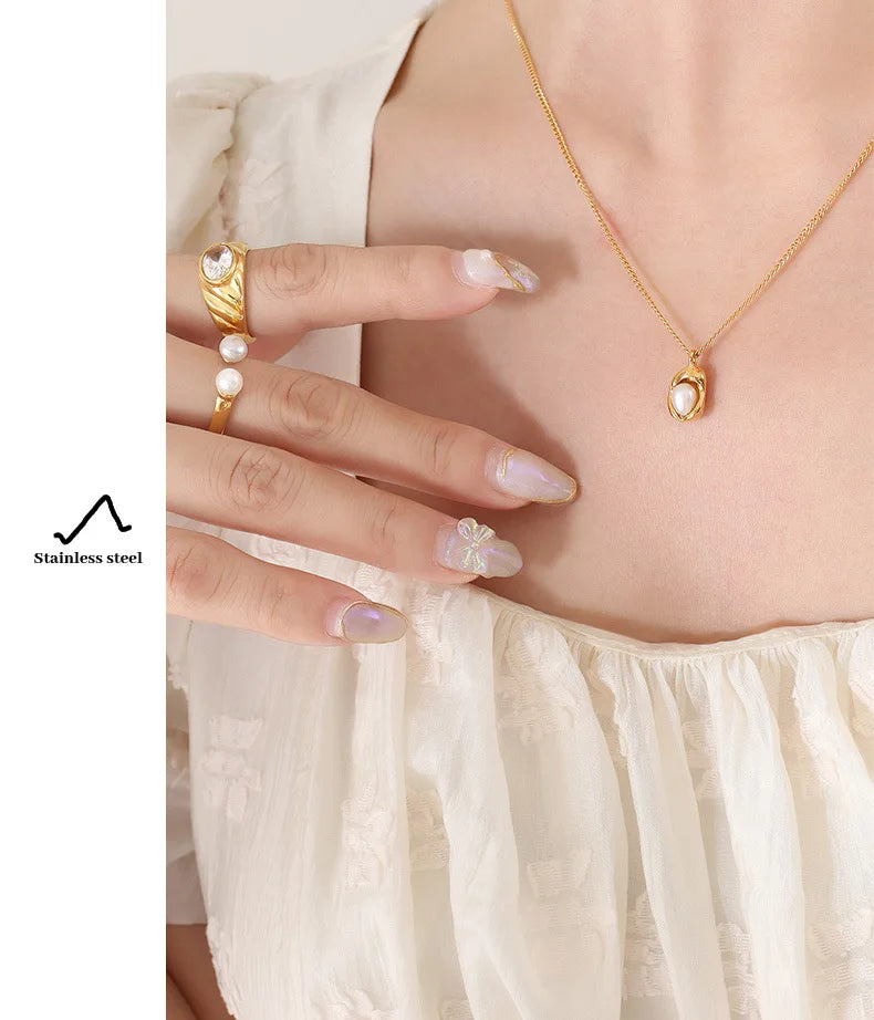 Collier pendentif en perles incrustées pour femmes, Design de luxe, chaîne cubaine en acier inoxydable, bijoux de mariage