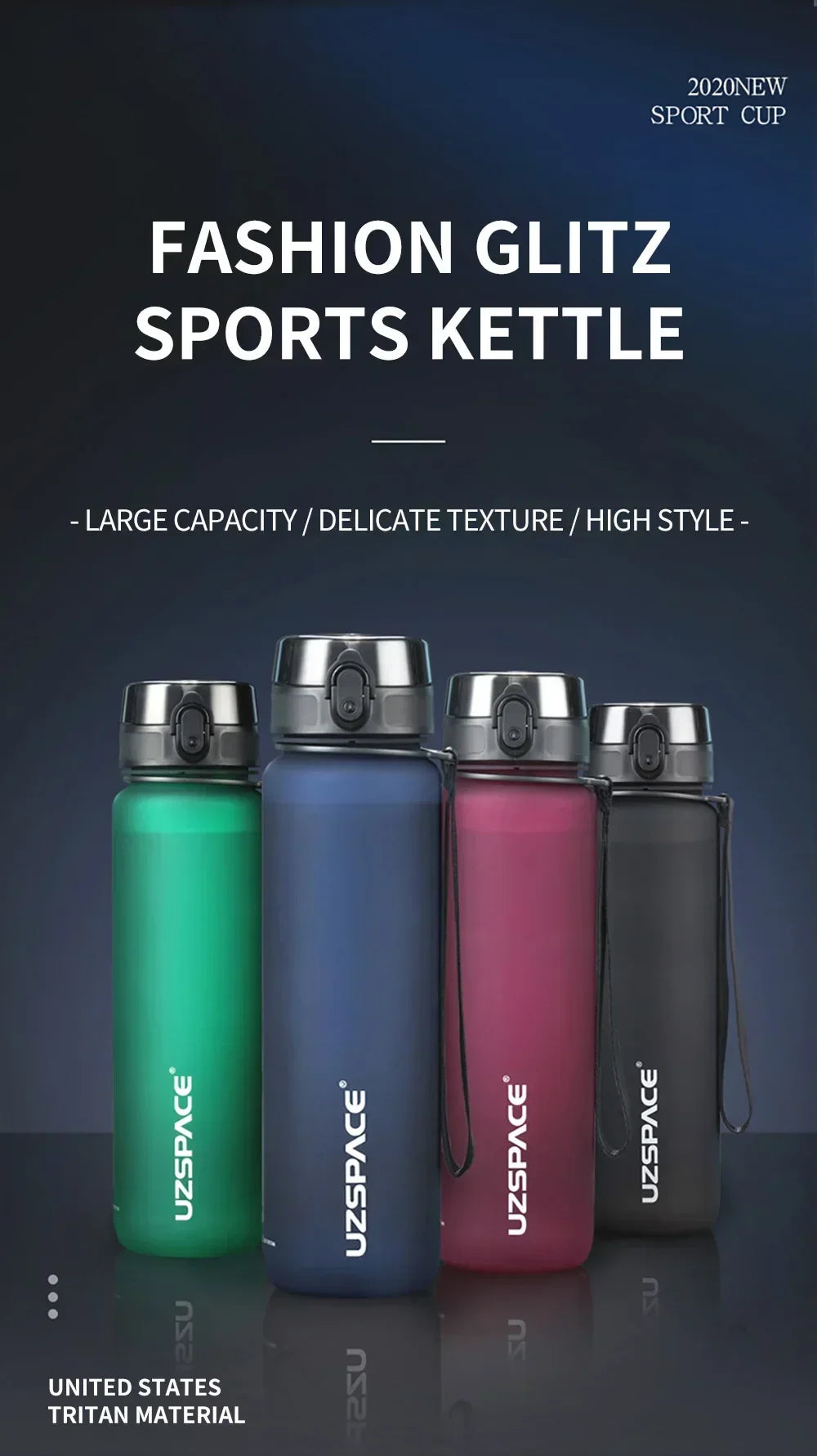 Bouteille d'eau portable sans BPA pour enfants et adultes, haute qualité, 500ml, 1000ml, cuillère à soupe de sport, clics amicaux, HI