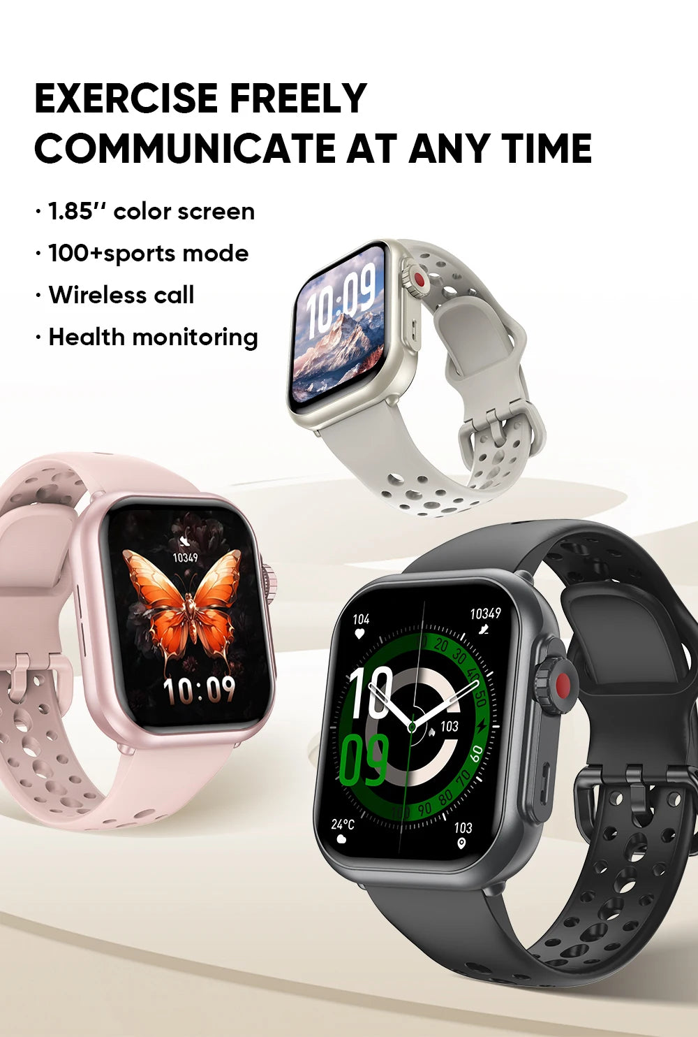 2025 nouvelle mode sport montre intelligente hommes femmes 1.85 pouces HD AMOLED plein écran tactile IP68 étanche Bluetooth appel montres intelligentes